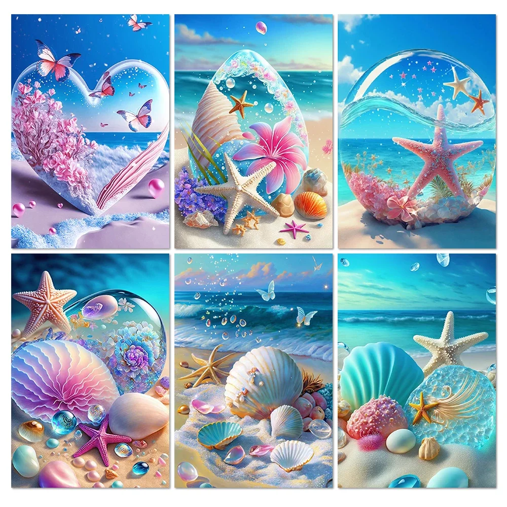5D Diamond Painting Fantasy Shell Seaside Scenery Diamond Embroidery Mosaic Cross Stitch Kit Girls\' Bedroom Home Decoration Gift