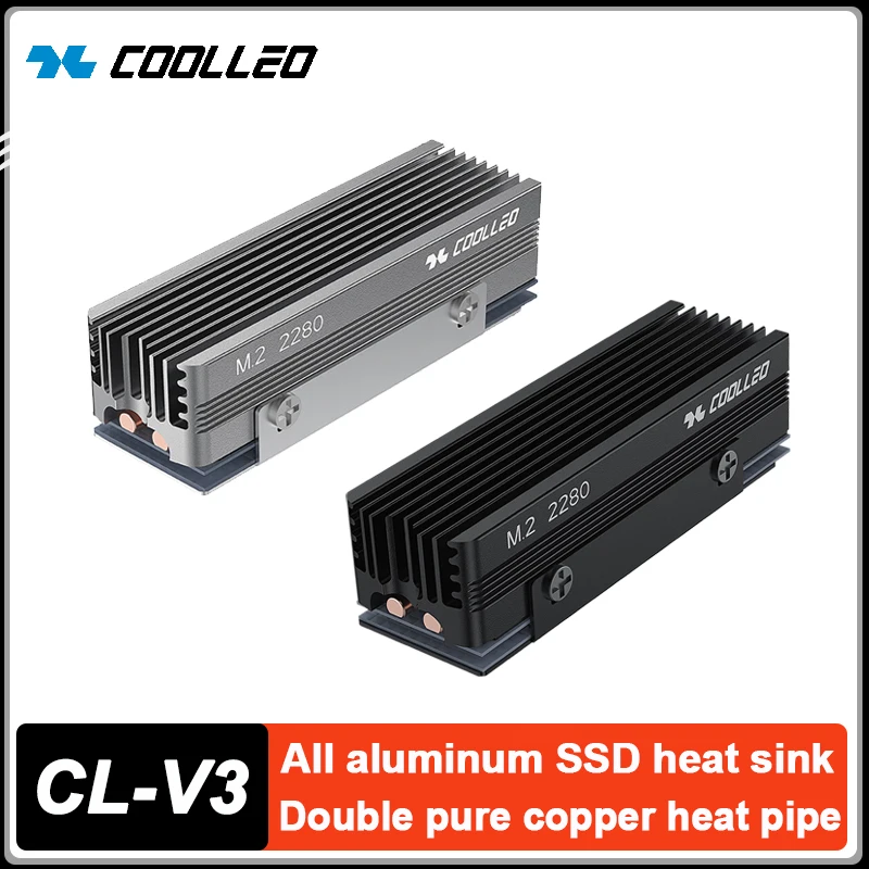 

COOLLEO CL-V3 2280 M.2 SSD-радиатор, полностью алюминиевый двойной тепловой труб из чистой меди, кулер для твердотельного накопителя