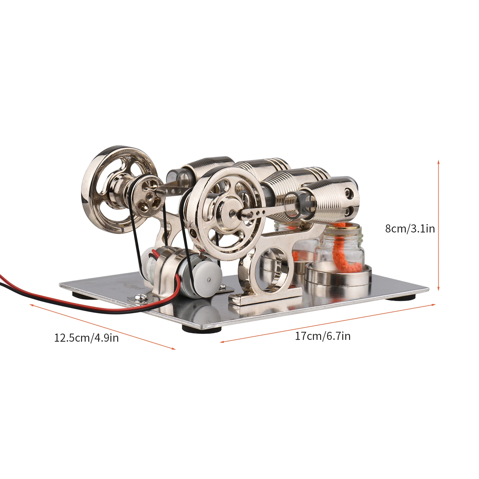 Stirling Engine Kit Dual Engine Generator Hot Air Motor Model Physical Generator Model with Flywheel Design Science Experiment