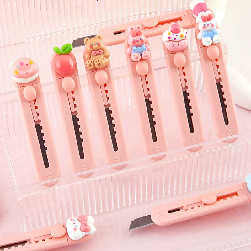 1 Piece Mini Cute Cutter for Studnet Girl Pink Color Cartoon Animal Dessert Cutter Box Kawaii Letter Box Opener School Supplies