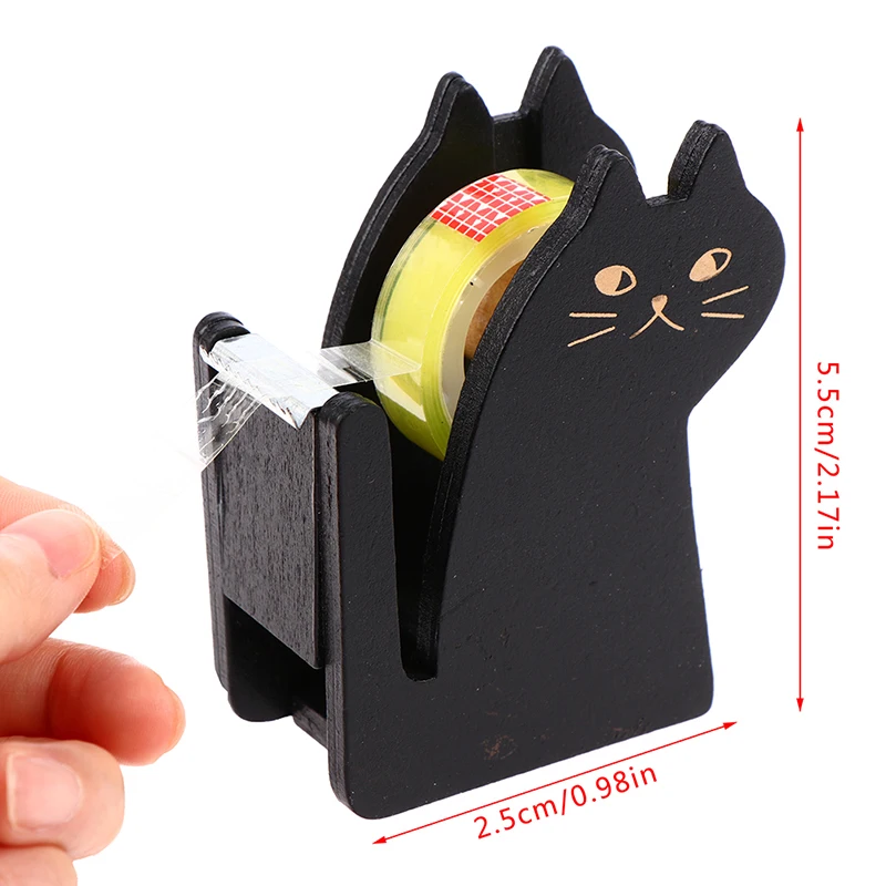 Tape Dispenser Cartoon Cat Wooden Tape Cutter Holder Roller Tape Dispenser