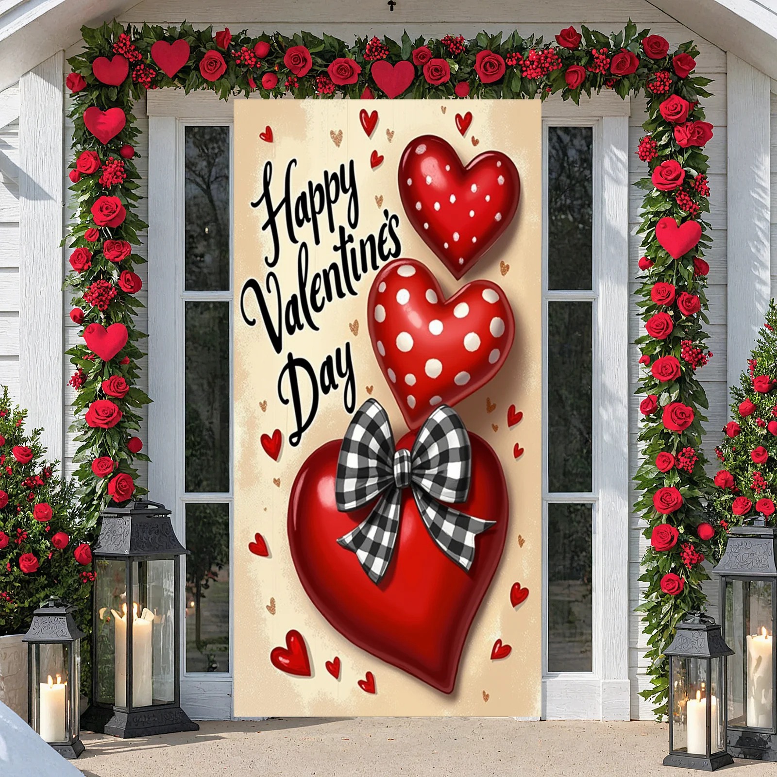 Decoración para Fiesta de San Valentín con Temática Roja, Fondo de San Valentín Dulce, Fondo de Cuadros Vichy con Lazo, Fondo de Amor para Evento de San Valentín