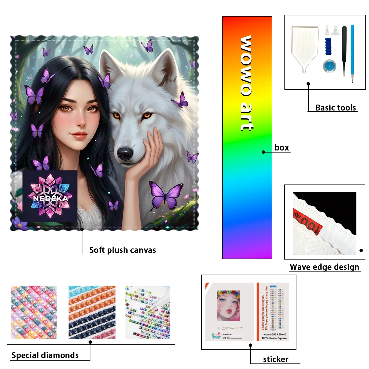【NEDEKA_ Diamond Art】Purple Butterfly Girl and White Wolf AB Rhinestone FD Rhinestone Perfect Resin Diamond