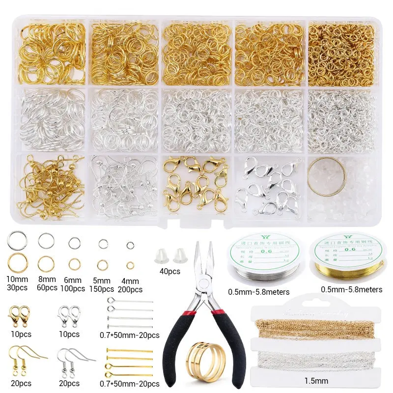 Schmuckzubehör-Set aus Legierung, Schmuckherstellungswerkzeuge, Kupferdraht, offene Biegeringe, Ohrringhaken, Schmuckherstellungszubehör-Kit