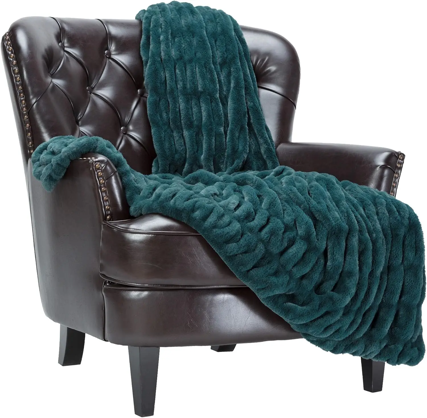 

Luxurious Reversible Faux Fur Throw Blanket, Soft Teal 50x65 Inches for Cozy Home Decor