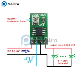 PWM Signal Control LED Driver Module 9W DC 3.3V 3.7V 5V 30-1500mA Adjustable CC for USB LED Flashlight 18650 Lithium Battery