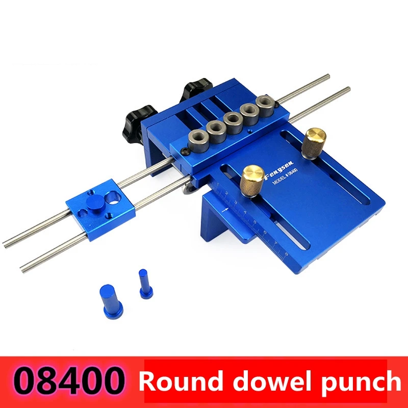 

08400 Woodworking punching positioner Round wood dowel puncher Three-in-one positioner hole opener Plate punching fixture