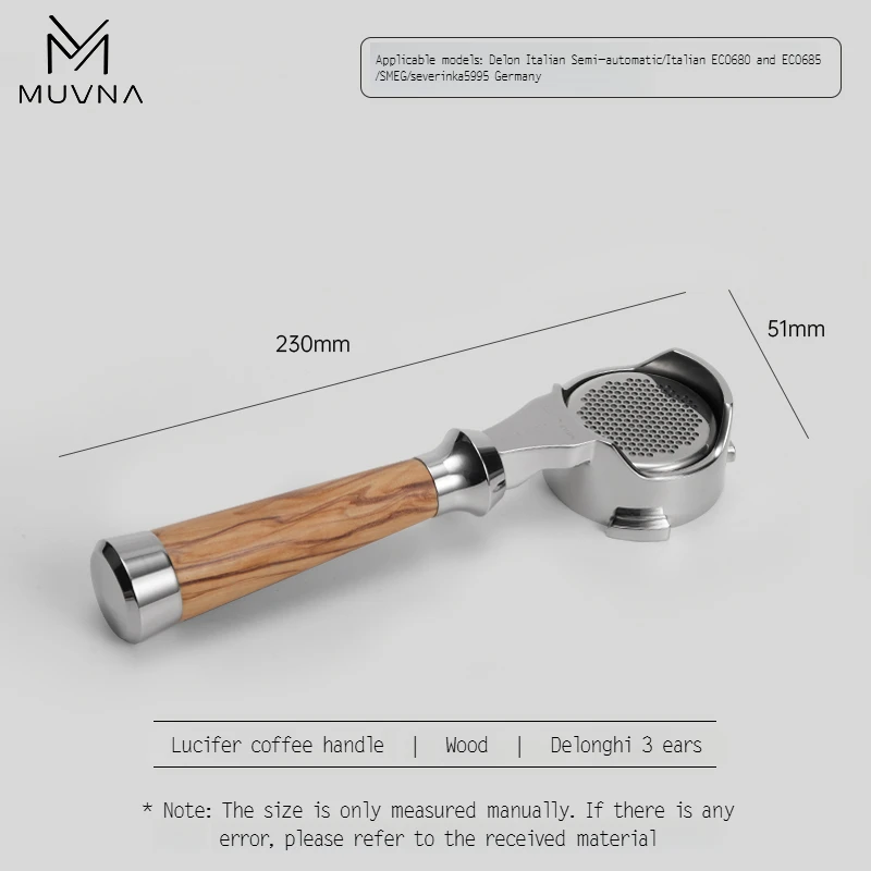 MUVNA Espresso bodemloze portafilter Lucifer-serie, naakte portafilter met mand, geschikt voor E61/Nuova/Delonghi/Breville-machines
