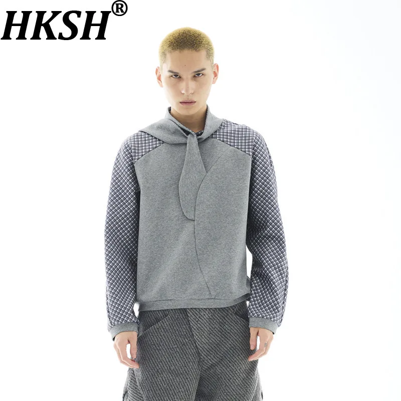 HKSH Autumn Men Tide Stacked Leaf Sweatshirt Deconstructed Plaid Color-Block Niche Long-Sleeve Turtleneck T-shirt Layer HK27857