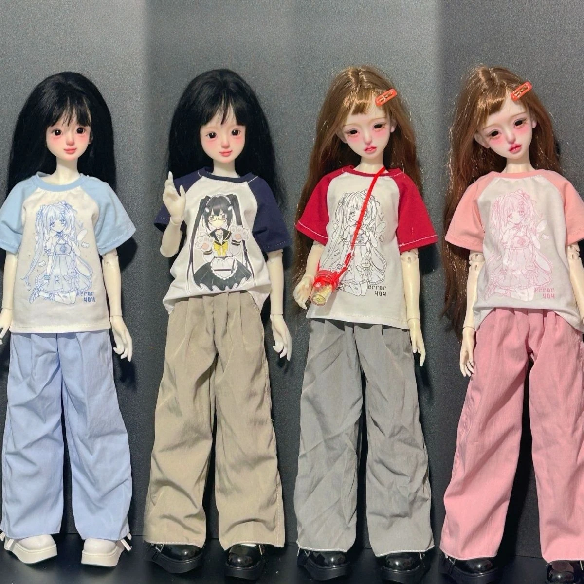 1/6 1/4 Doll's Clothes Suit for 30/45cm Bjd Doll Anime Short Sleeve T-shirt + Casual Pants Girl Toys Doll Accessories, No Doll