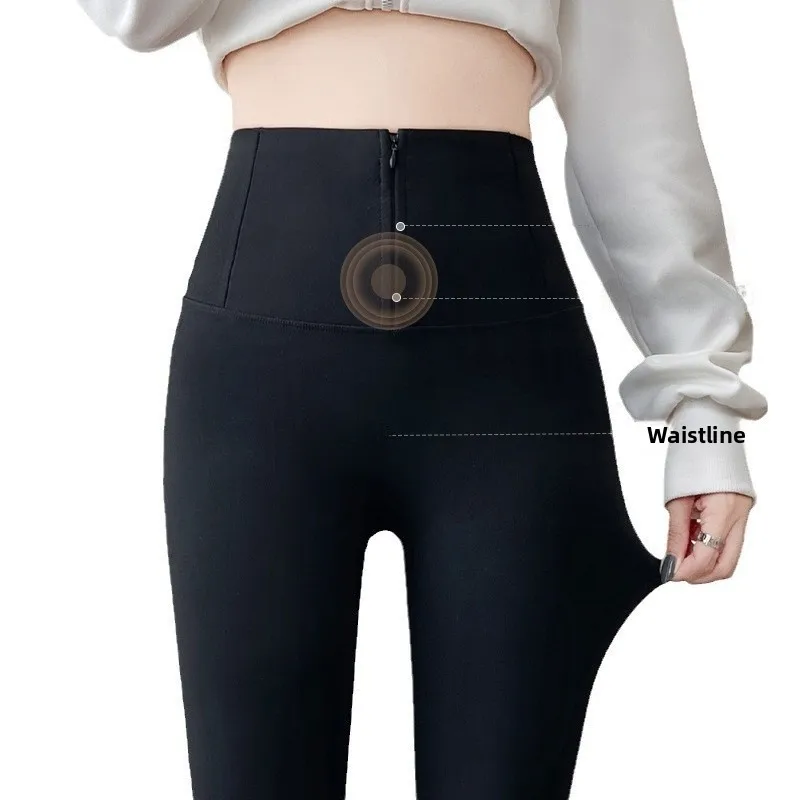 Novas Calças de Yoga de Cintura Alta com Forro em Couro Sintético para Mulheres, Outono Inverno, Controle de Barriga e Levantamento de Glúteos, Casual