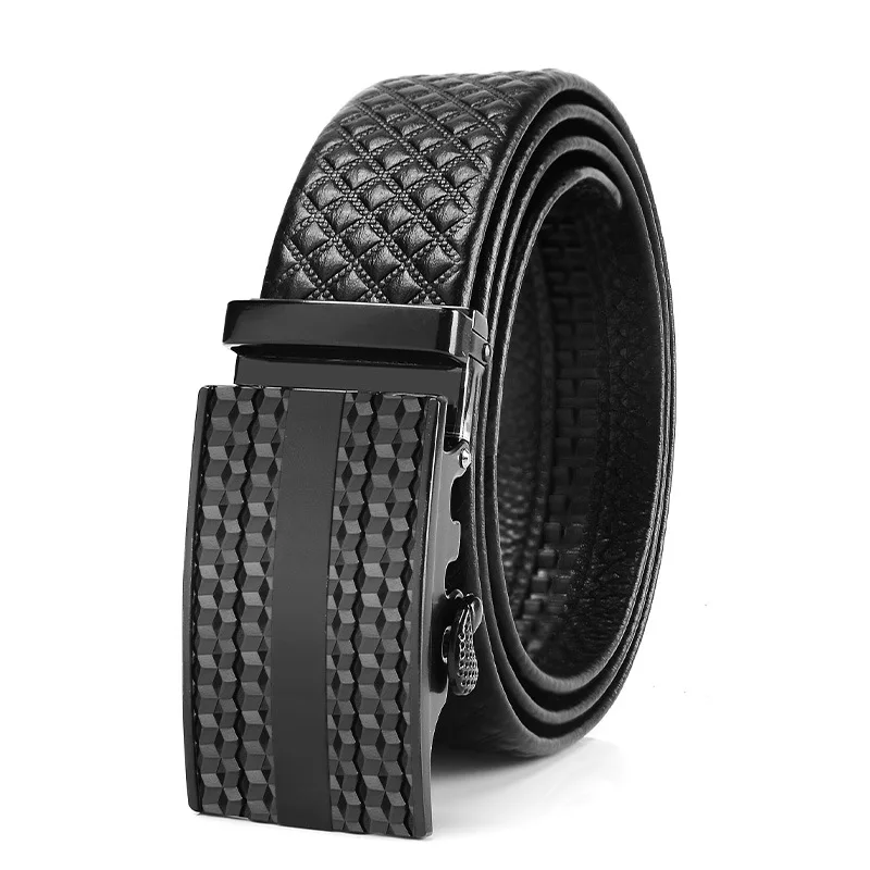 Genuine Leather Men's Automatic Buckle Belt for Business Casual Wear Adjustable Top Grain Cowhide Embossed Belt
