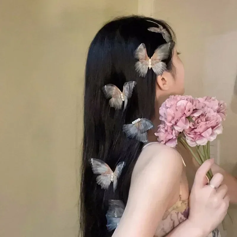 Fairy Butterfly Hair Side Clips Broken Hair Side Clip Elegant Temperament Beauty Hairpins Sweet Princess Hair Styling Headdress