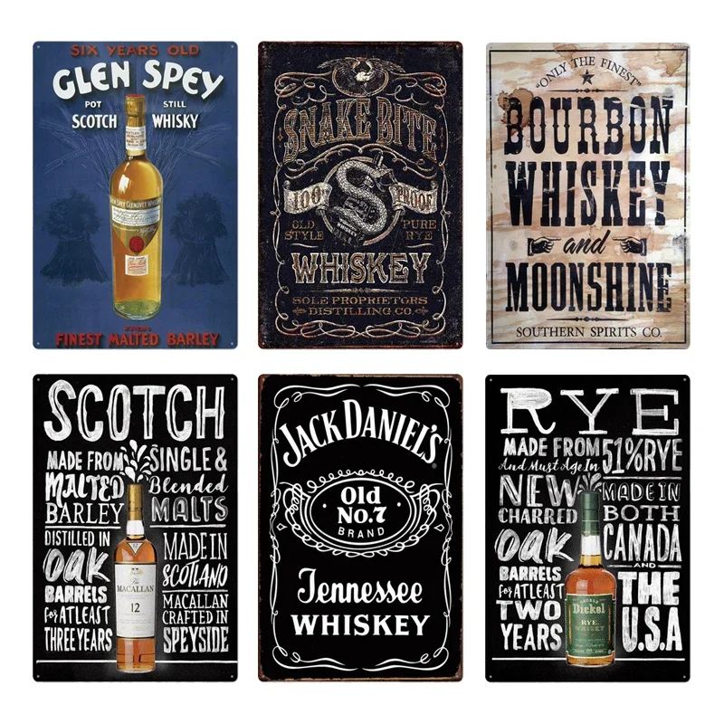 Jameson Whiskey Vintage Metal Sign Plaque Wall Sticker Wine Bottle Combination Tin Label Retro Wall Artist Bar Home Decoration