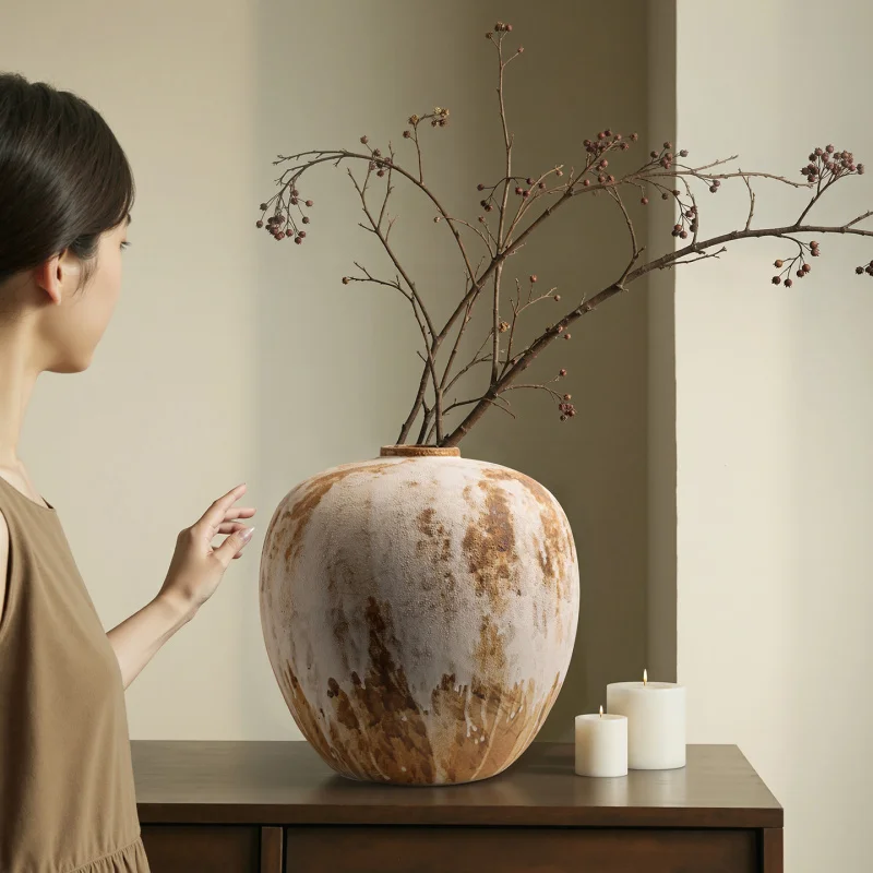 

Wabi-Sabi Jingdezhen Ceramic Vase, Homestay Clay Pot, New Chinese-Style Home Living Room Flower Arrangement Vessel, Vintag
