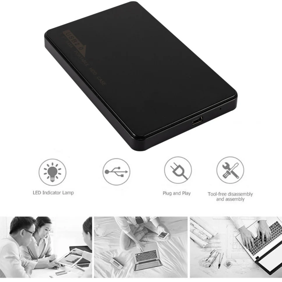 USB 2.0 قرص صلب صندوق ضميمة 2.5 بوصة SATA HDD SSD حافظة خارجية للهاتف المحمول 480Mbps/s سرعة نقل للكمبيوتر المحمول حاسوب شخصي مكتبي