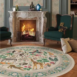 Animal Jungle Round Carpet for Living Room Retor Print Birds Beast Floor Mat Study Bedroom Leisure Area Rug Machine washable mat