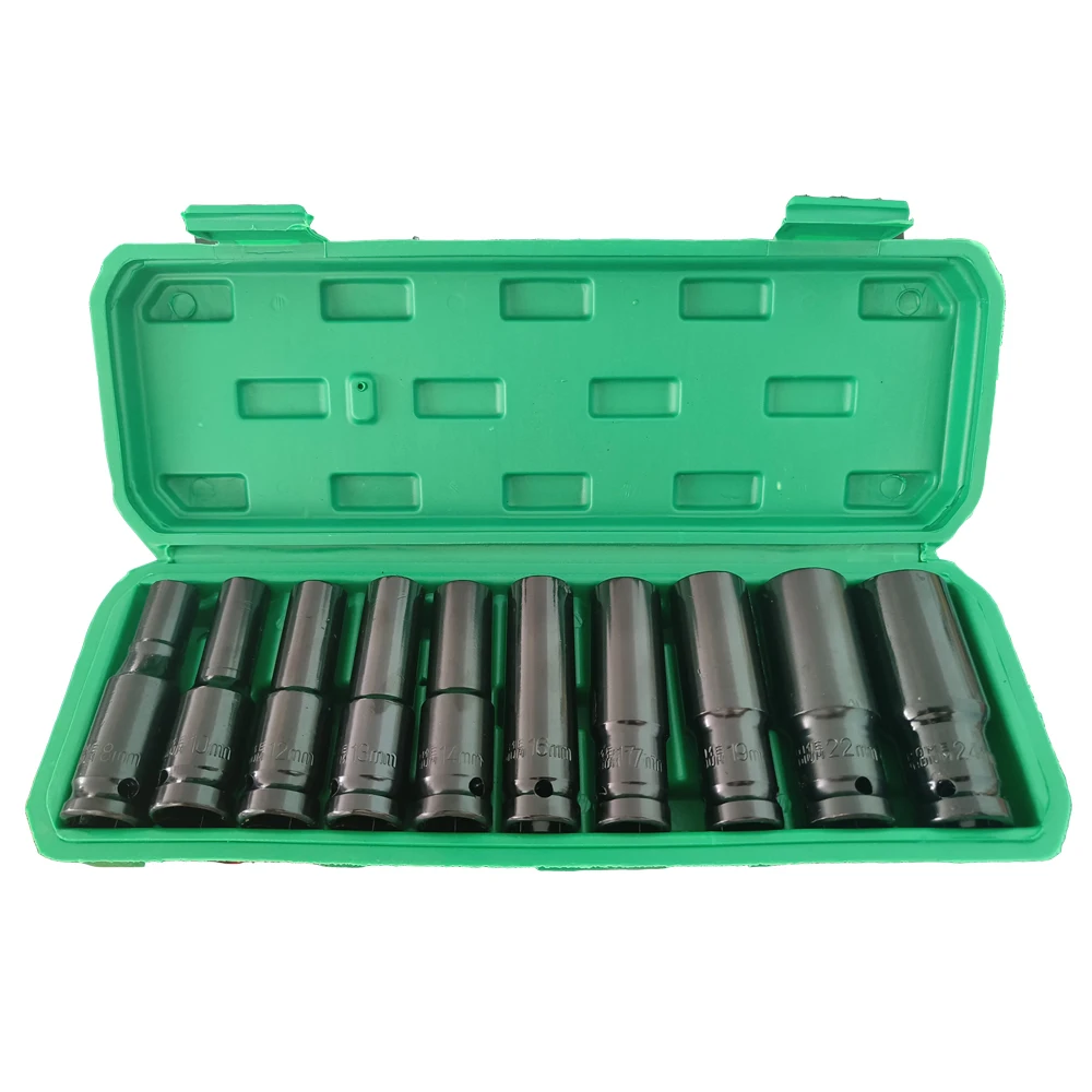 10pcs 1/2" Drive Metric Impact Socket Set Universal Socket Metric Drive Deep Socket Set Wrench for Air Pneumatic Repair Tools