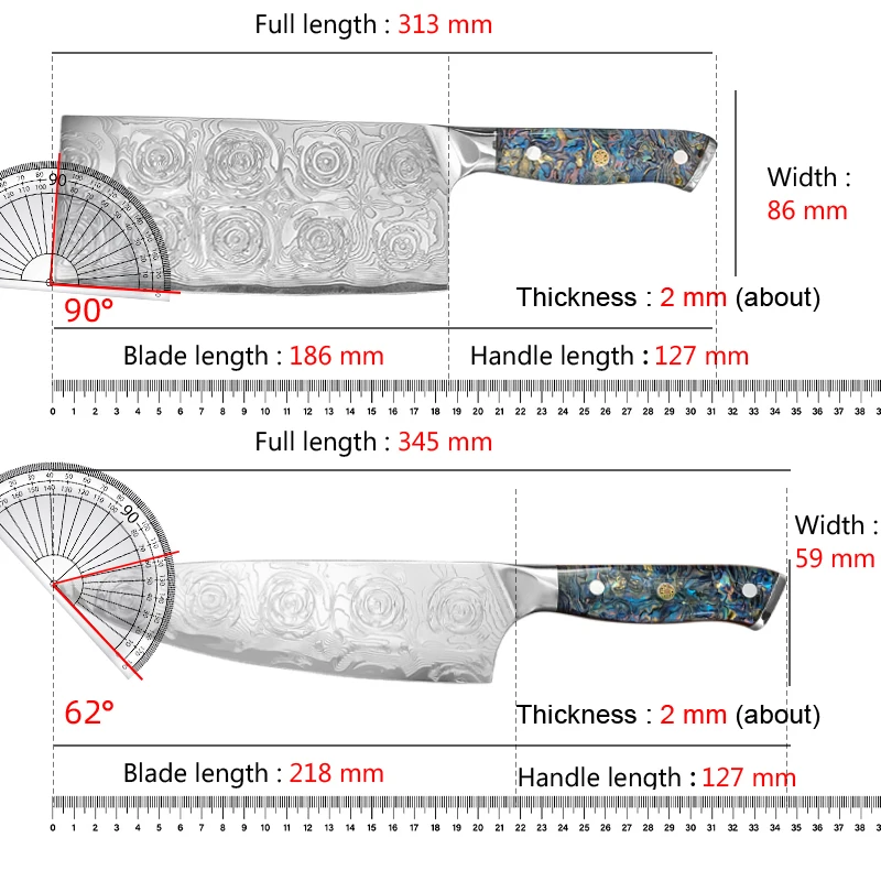 Professional Kitchen Chef Knife Super Sharp Japanese Damascus Steel knife Premium Steel Abalone Shell Handle Multi-Purpose Knife
