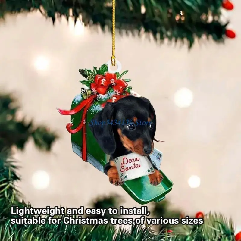 H7ED Sausage Dog Christmas Ornament for Home Car Stylish Acrylic Festival Adornment