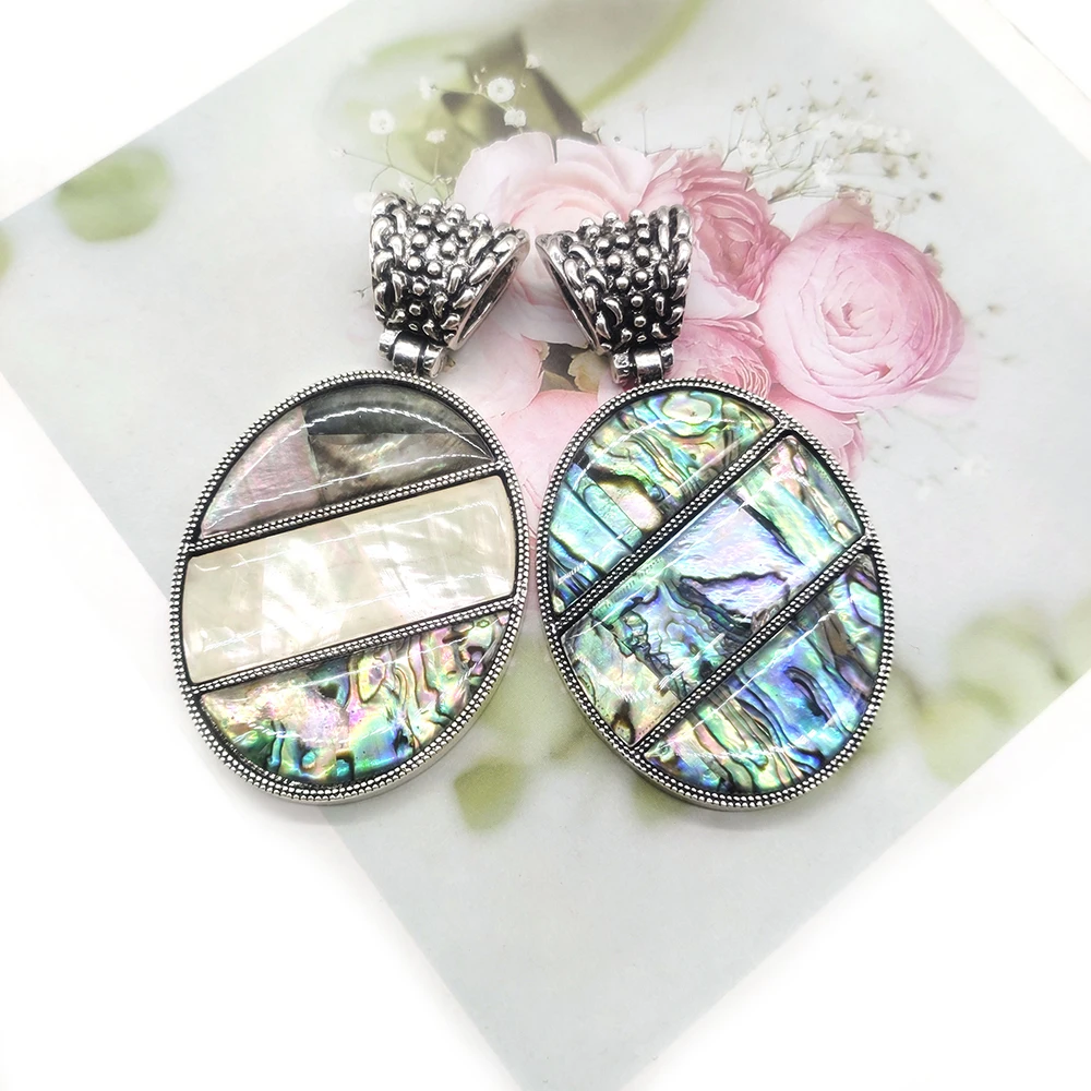 

Fashion Natural Abalone Shell Necklace Pendant Bright Oval Mother of Pearl Shell Charm for Women's Fashion Jewelry Necklace Gift