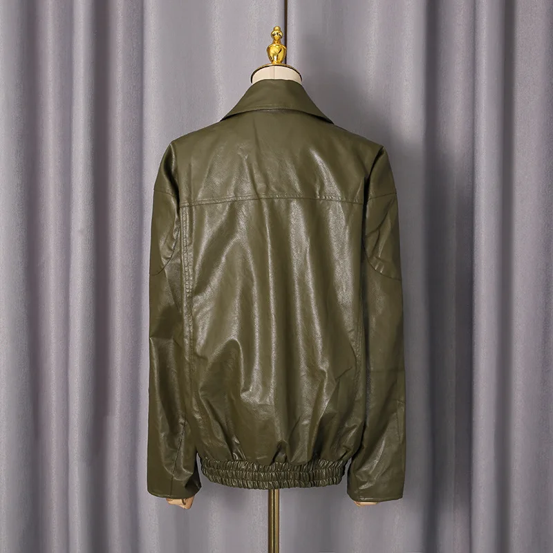 HKSH Primavera Autunno Nuova Giacca da donna in pelle Pu Colletto rovesciato Cerniera Versatile Retro Cappotto di tendenza per moto Chic Tide HK16016