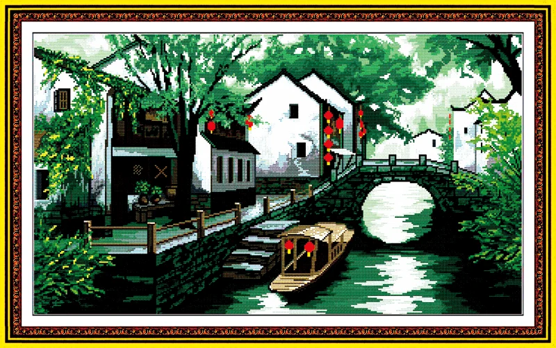 Joy Sunday Pre-printed Cross Stitch Kit  Easy Pattern Aida  Stamped Fabric Embroidery Set-Yangtze River Delta