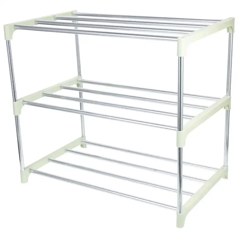 1 Stainless Steel Shoe Rack 3-Layer Tower Storage Shelf Entryway Shoes Organizer Metal Stackable Cabinet Closets Shoe Holder