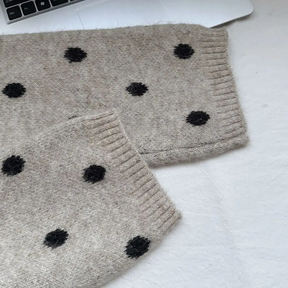 الترفيه طويلة الأكمام متماسكة سترة قصيرة فضفاضة لينة نقطة الكروشيه تريكو المرأة أعلى الخريف الحلو الفتاة البلوز المرأة #4