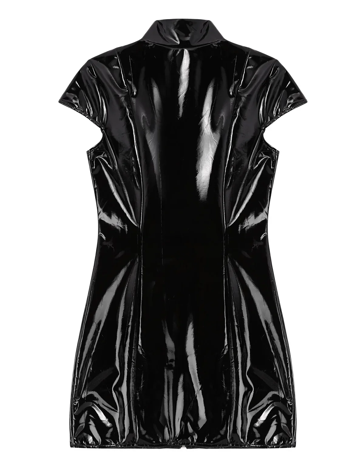 Kobiety Seksowna Faux Latex Błyszcząca Skórzana Mini Sukienka Wetlook Stójka Sukienka Damska Krótki Rękaw Bodycon PU Clubwear Niestandardowe