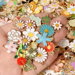 30/50/100PCS Mixed Colorful Alloy Enamel Cute Daisy Flower Sunflower Charms Flower Pendant DIY Earring Bracelet Jewelry Findings