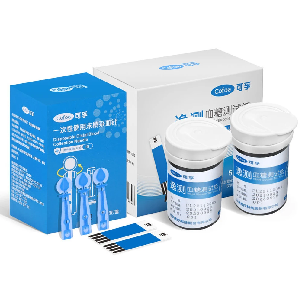 Tiras do Cofoe-teste com lancetas, agulhas somente para o medidor da glicemia, diabetes, monitor do açúcar, 25/50/100pcs