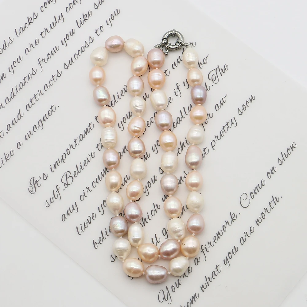 

Rice Shape Natural Freshwater Pearl Beaded Necklace Mix-color Baroque Pearl And Direction Clasp Jewelry Gift For Ladies' Gifts