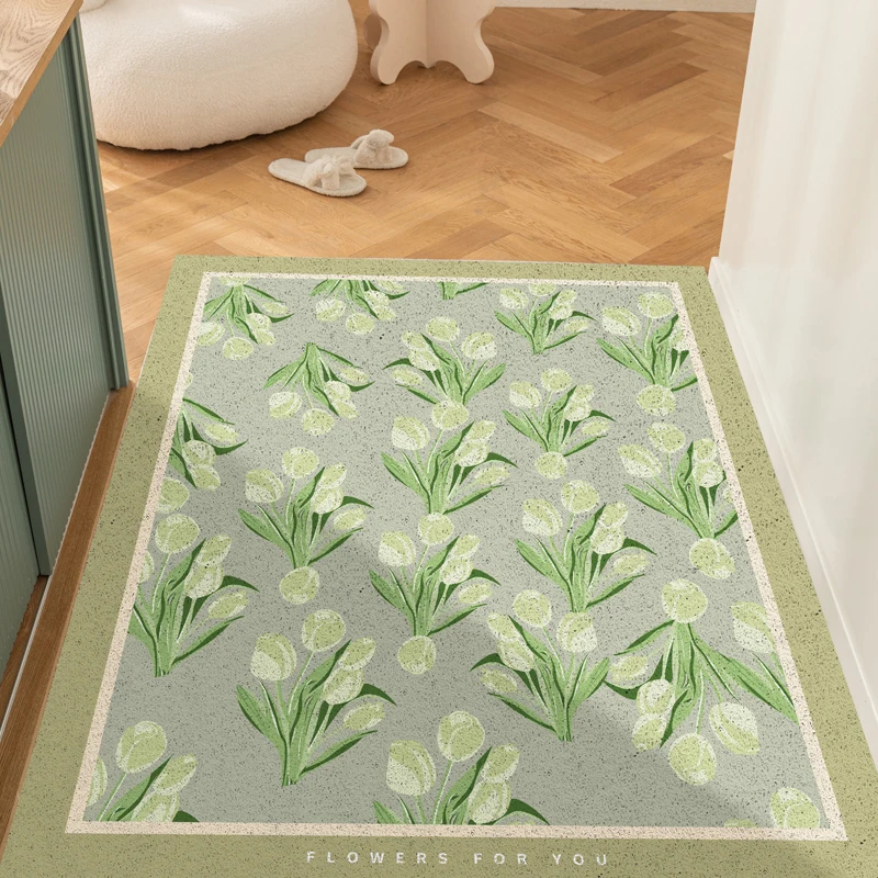 

Green Flower Custom Door Mat Low-Profile Heavy Duty Doormat Indoor Outside Front Door Rug Washable Absorbent Mud Entrance Mat