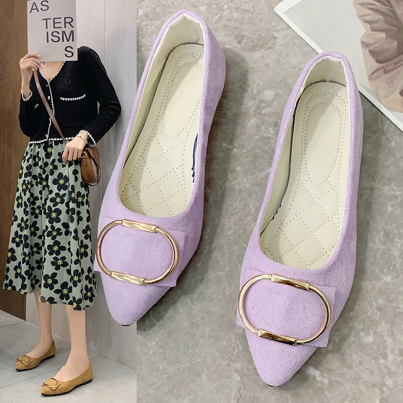 Women's Spring, Summer, Autumn And Winter New Pointed Flat Women's Suede Multi-color Single Shoes 5048