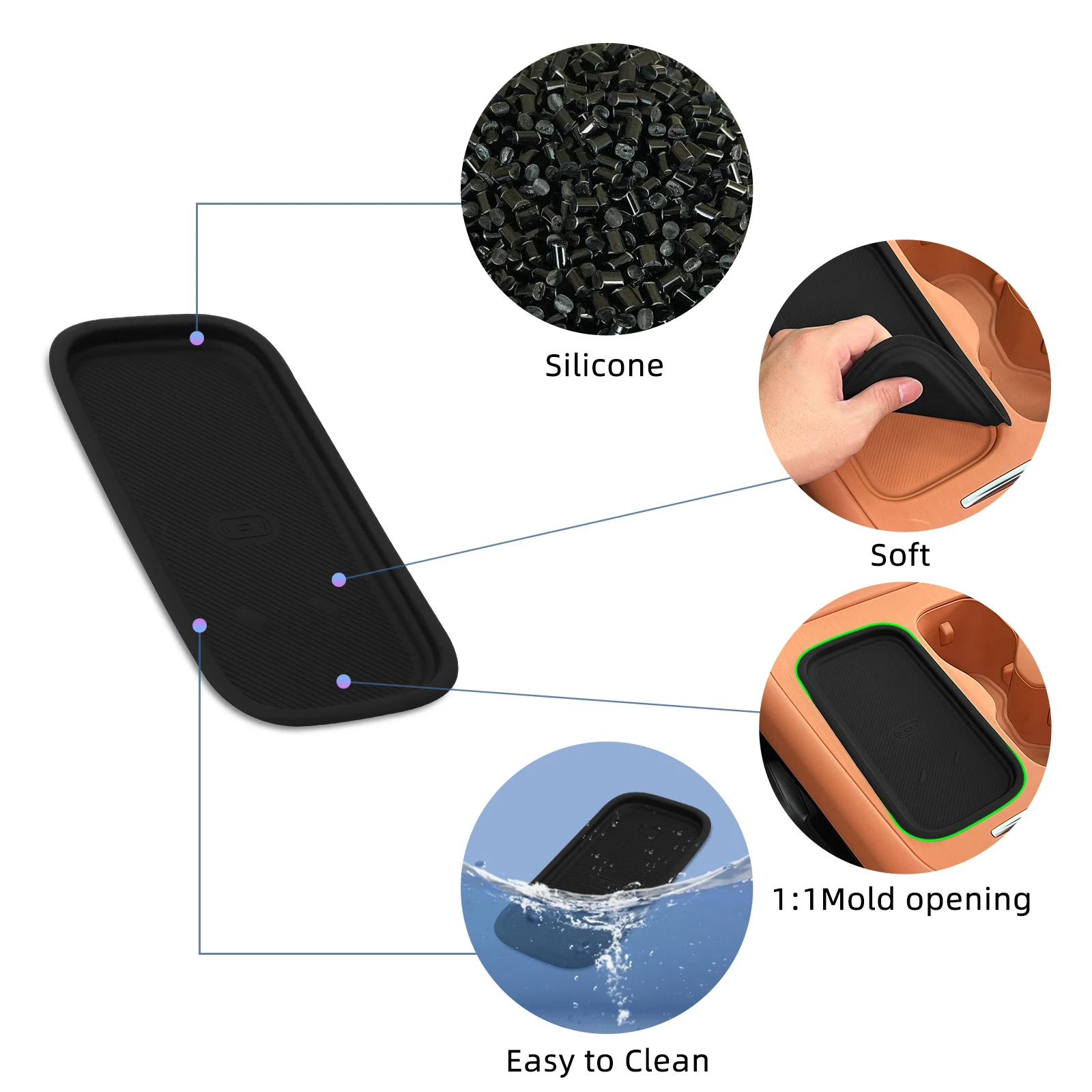 Smabee لـ Leapmotor C10/C16 2024 2025 وسادة سيارة مضادة للأوساخ من السيليكون شحن لاسلكي مضاد للانزلاق ملحقات داخلية باللون الأسود #4