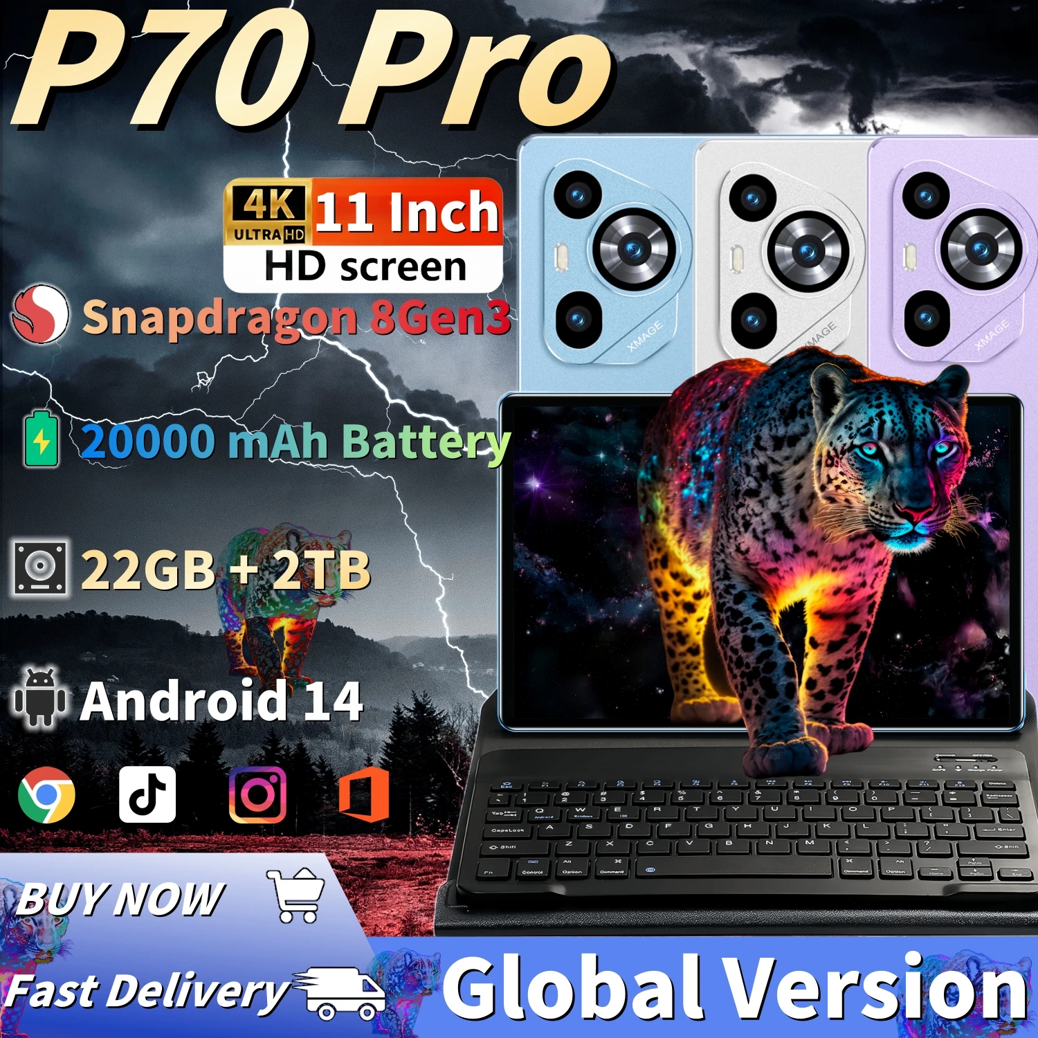 2025 Version mondiale originale P70 Pro Snapdragon 8Gen3 Android 14 tablette 11 pouces 22GB + 2TB 20000mAh 5G DualSIM Bluetooth Tables PC