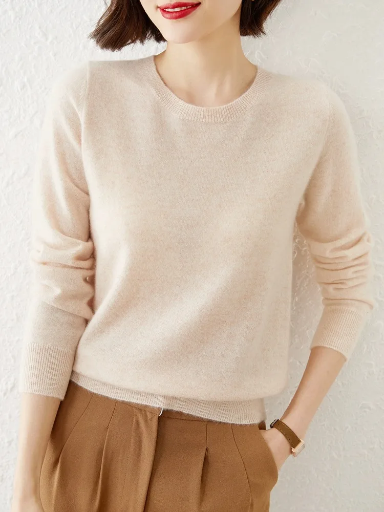 

Ele простой круглый вязаный свитер Ne, женский свободный внутренний свитер, тонкий топ большого размера с низким воротником на осень-зиму