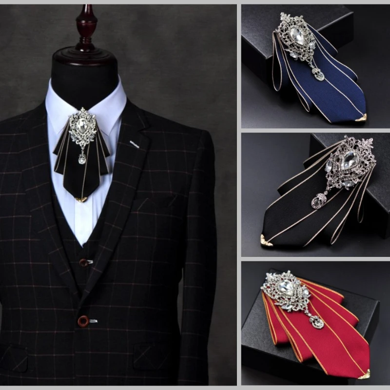 

Korean Fashion Fabric Bow Ties Crystal Rhinestone British Style Men's Suit Shirt Collar Business Wedding Bowties Luxulry Jewelry