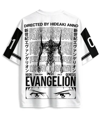 New Century Evangelion Sports Breathable Mesh Black and White Comic Line Draft EVA Initial Machine City Ruins Background T-shirt