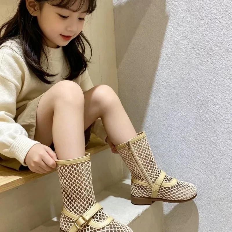 Girl Hollow Out Short Boot2026autumn New Korean Version Child Soft Soled Boots Fashion Girl Anti Slip Fashion Trendy Knight Boot