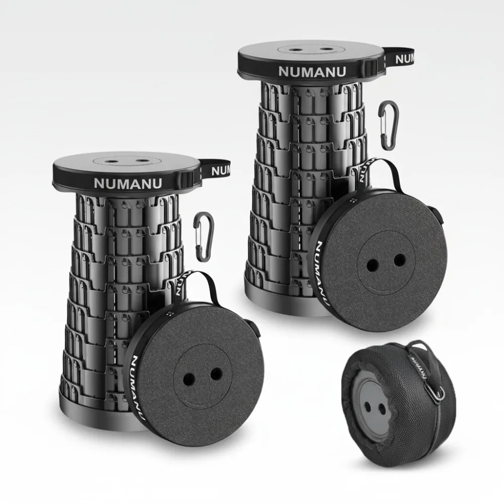 

2025 Upgraded Collapsible Stool 2-Pack, 620lbs Max Weight, 18"H Adjustable Portable Folding Seat for Camping Travel Adults