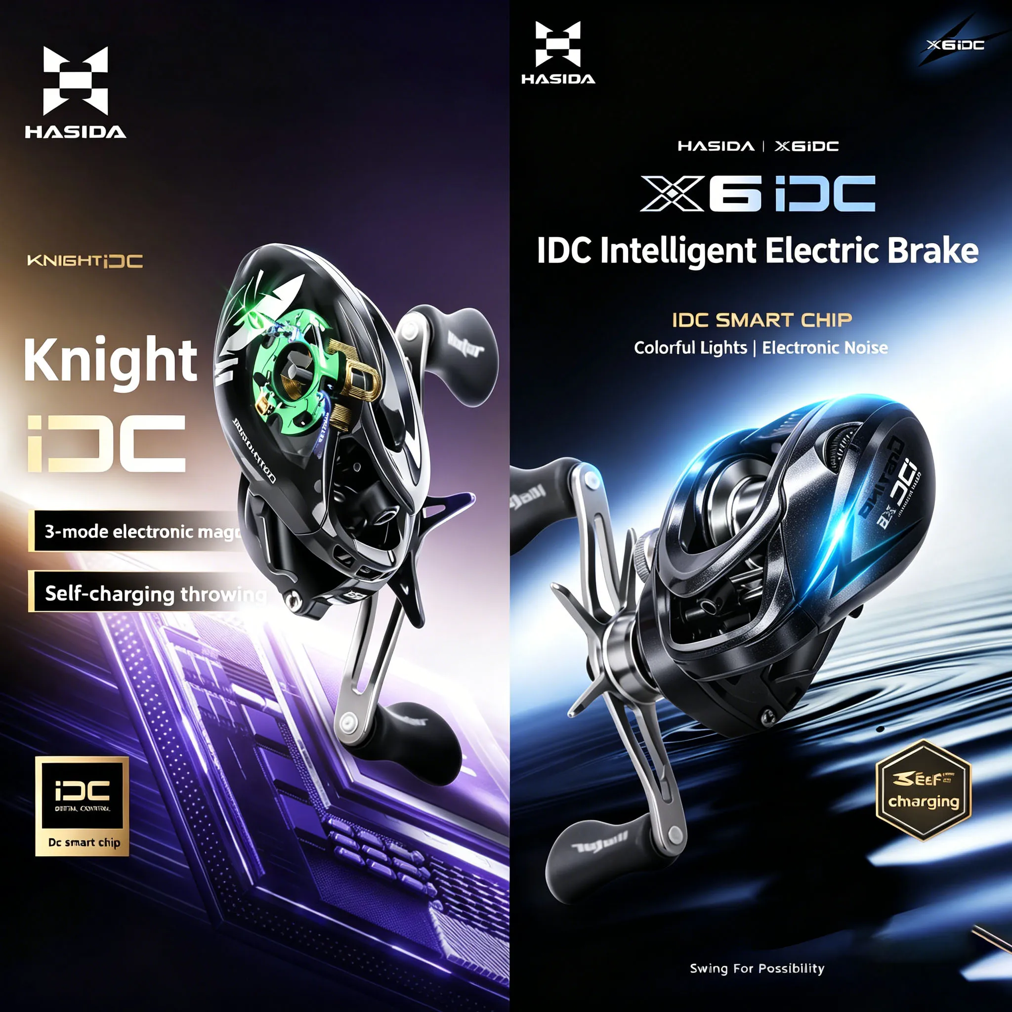 リール HASHIDA KNIGHT iDC HASIDA KNIGHT iDC + X6 iDC Combo Set 2PCS Electronic Brake Self