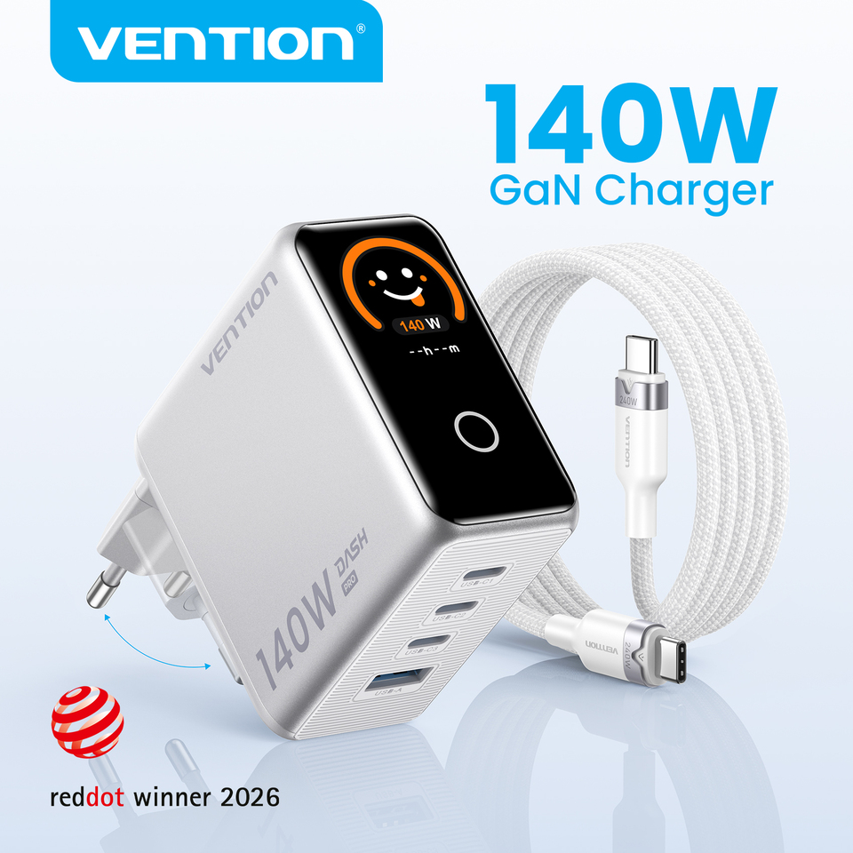  【New Sale】Vention 140W GaN Charger For iPhone 17 Xiaomi Poco Samsung S26 Laptop USB C Charger Phone Charger With Smart Display 