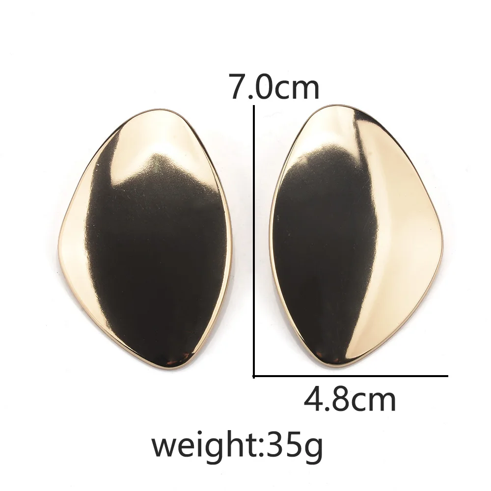 2024 New ZA Fashion Gold Silver Color Irregular Square Metal Large Earrings Women Indian Statement Punk  Big Earrings Jewelry