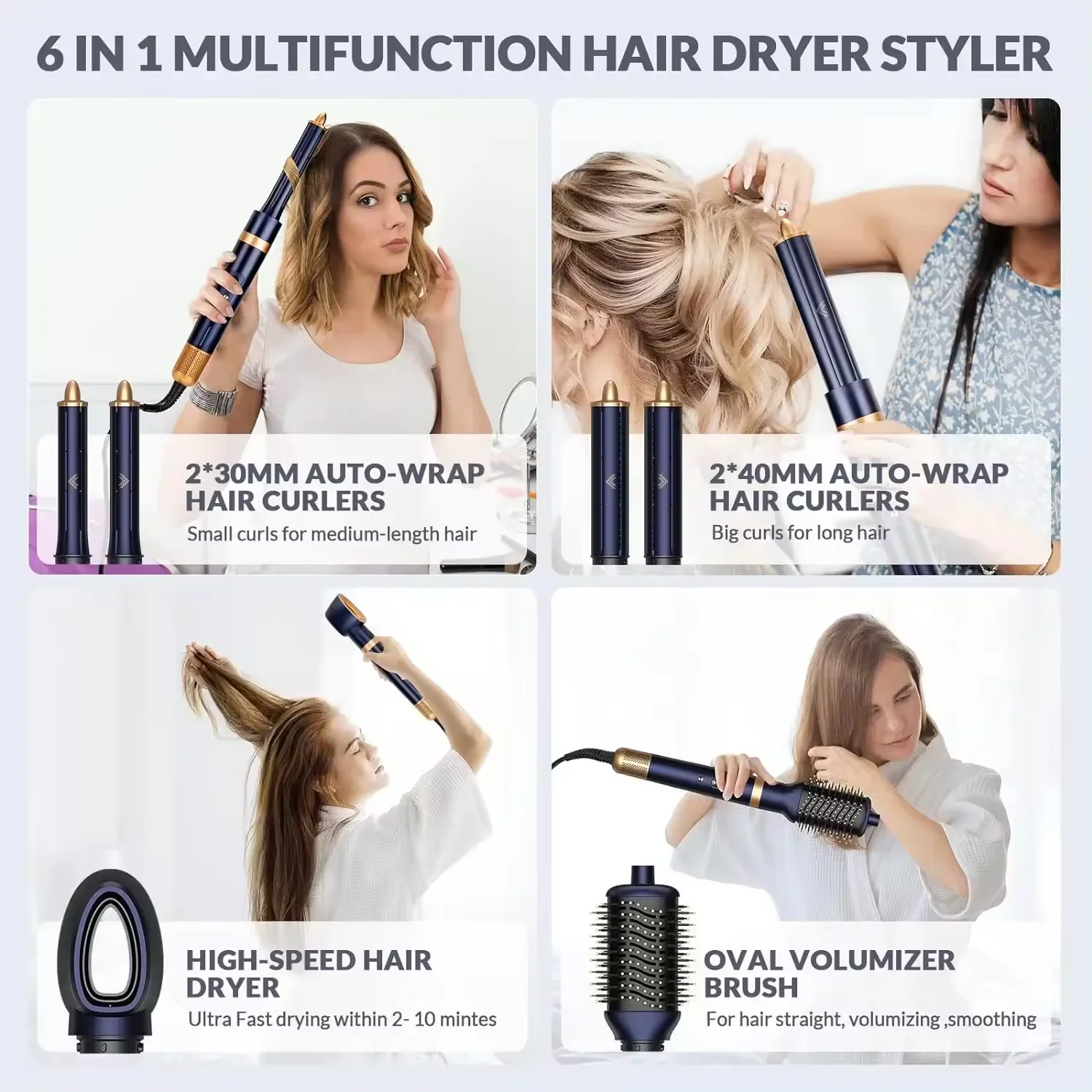 Hair Dryer Diffuser Accessories 2024 New Trend 6 In 1 Hair Styler Hairdryer Hot Air Brush Comb Multifunctional Blow Dryer Brush