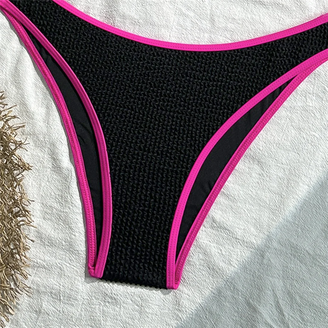 Gefälteter, einseitiger Bikini, Damen-Badeanzug, zweiteiliges Bikini-Set, gepolsterter Badeanzug, Badebekleidung, Schwimmbikini V7217 – Detail 12