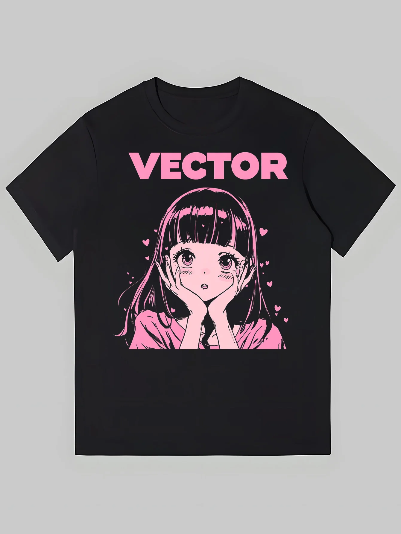 1 Piece Pink Vector Anime Girl with Surprised Expression Gifts for friends and family T Shirt