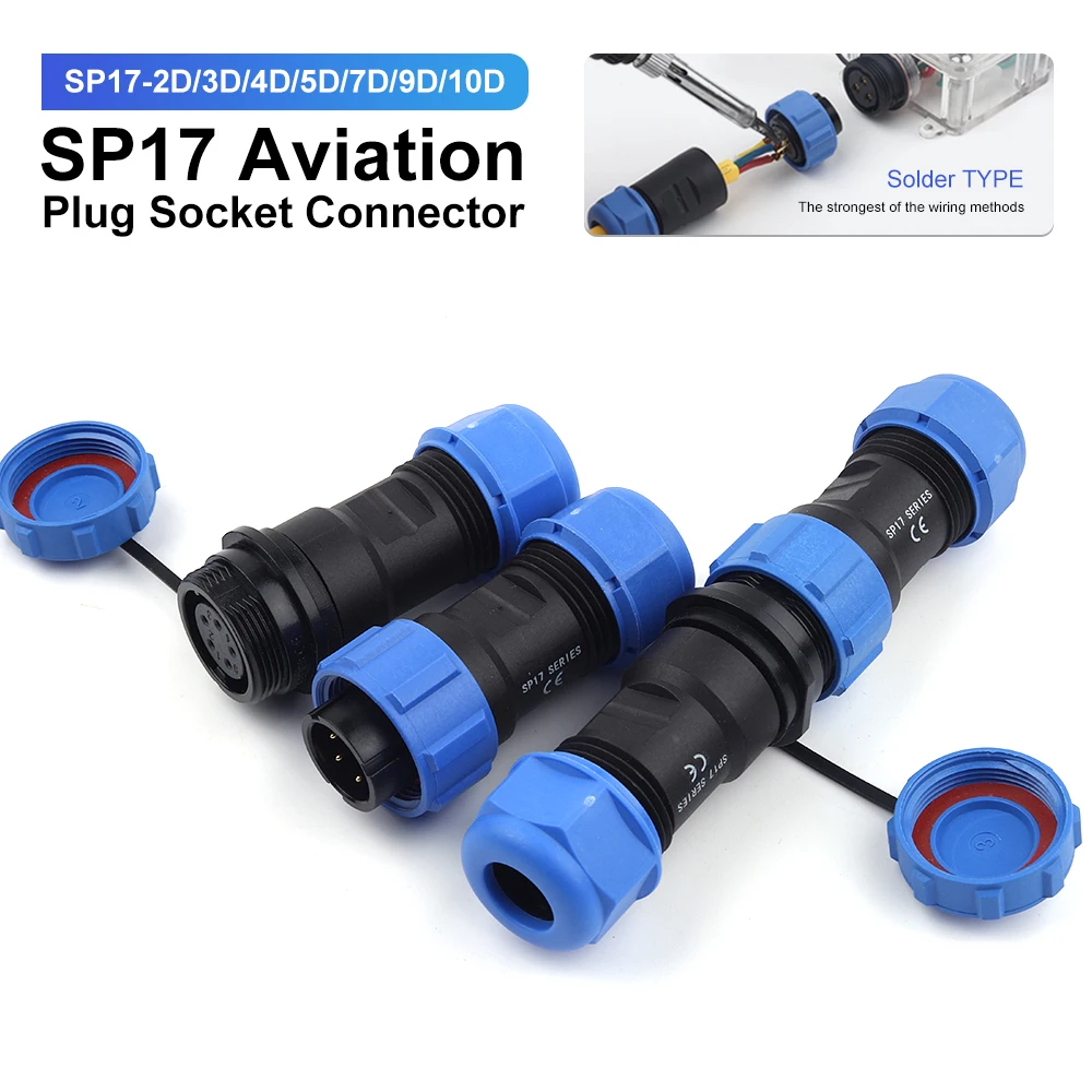 SP17 Welding Docking Type Aviation Plug Socket IP68 Waterproof Connector 2/3/4/5/6/7/9/10 Pin Electrical Wire Cable Connectors