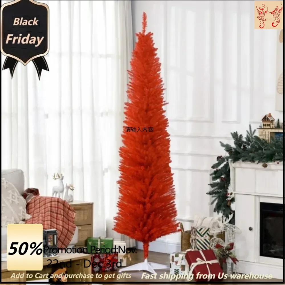 The 7-foot-tall artificial Christmas tree comes in a slim pencil pattern, with 499 branches adding a lush look to the tree